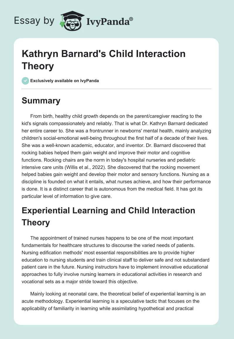 Kathryn Barnard's Child Interaction Theory. Page 1
