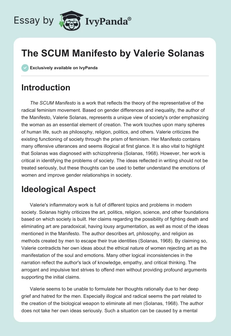 The SCUM Manifesto by Valerie Solanas. Page 1