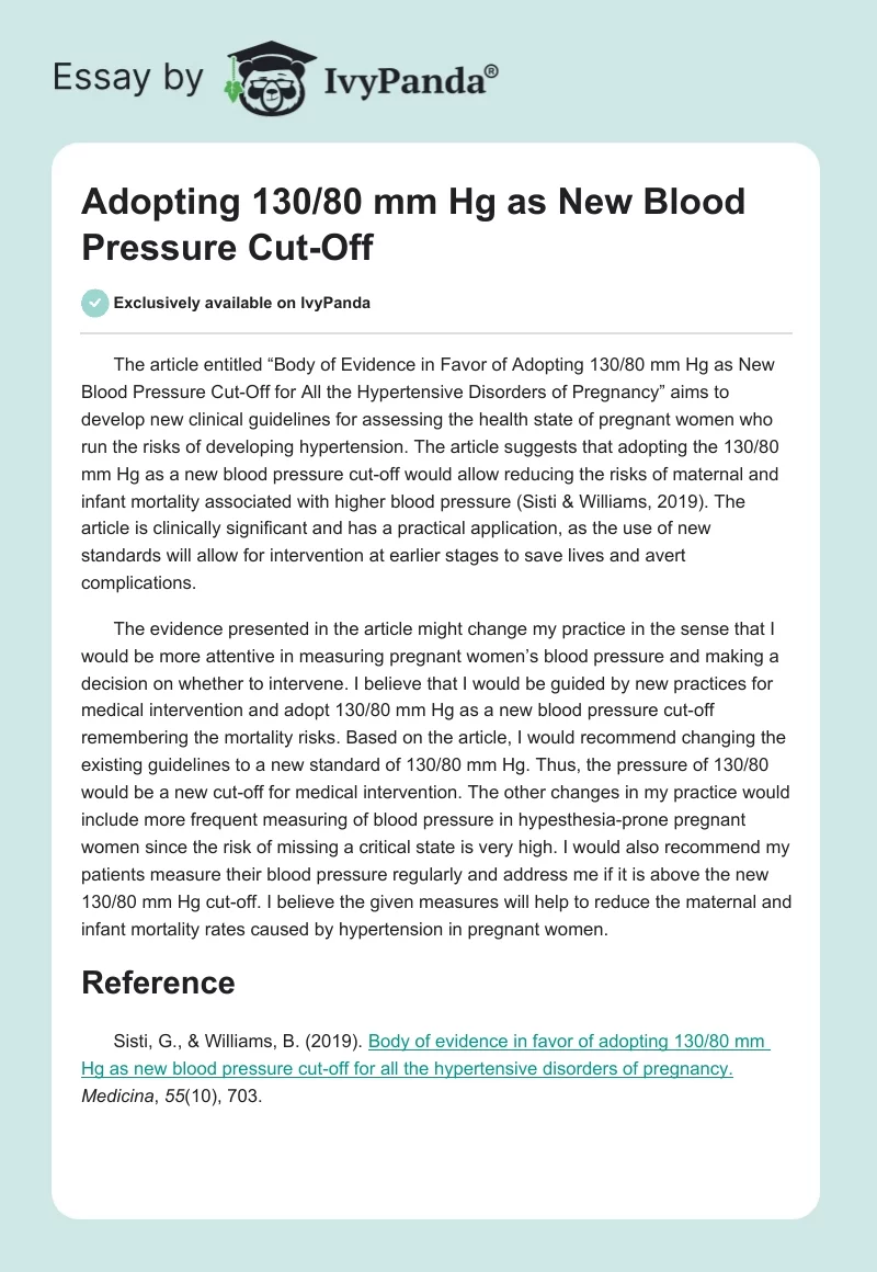 Adopting 130/80 mm Hg as New Blood Pressure Cut-Off. Page 1