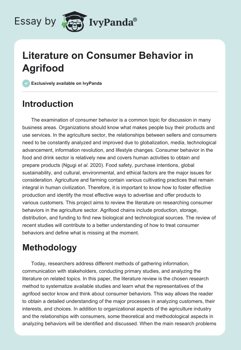 Literature on Consumer Behavior in Agrifood. Page 1