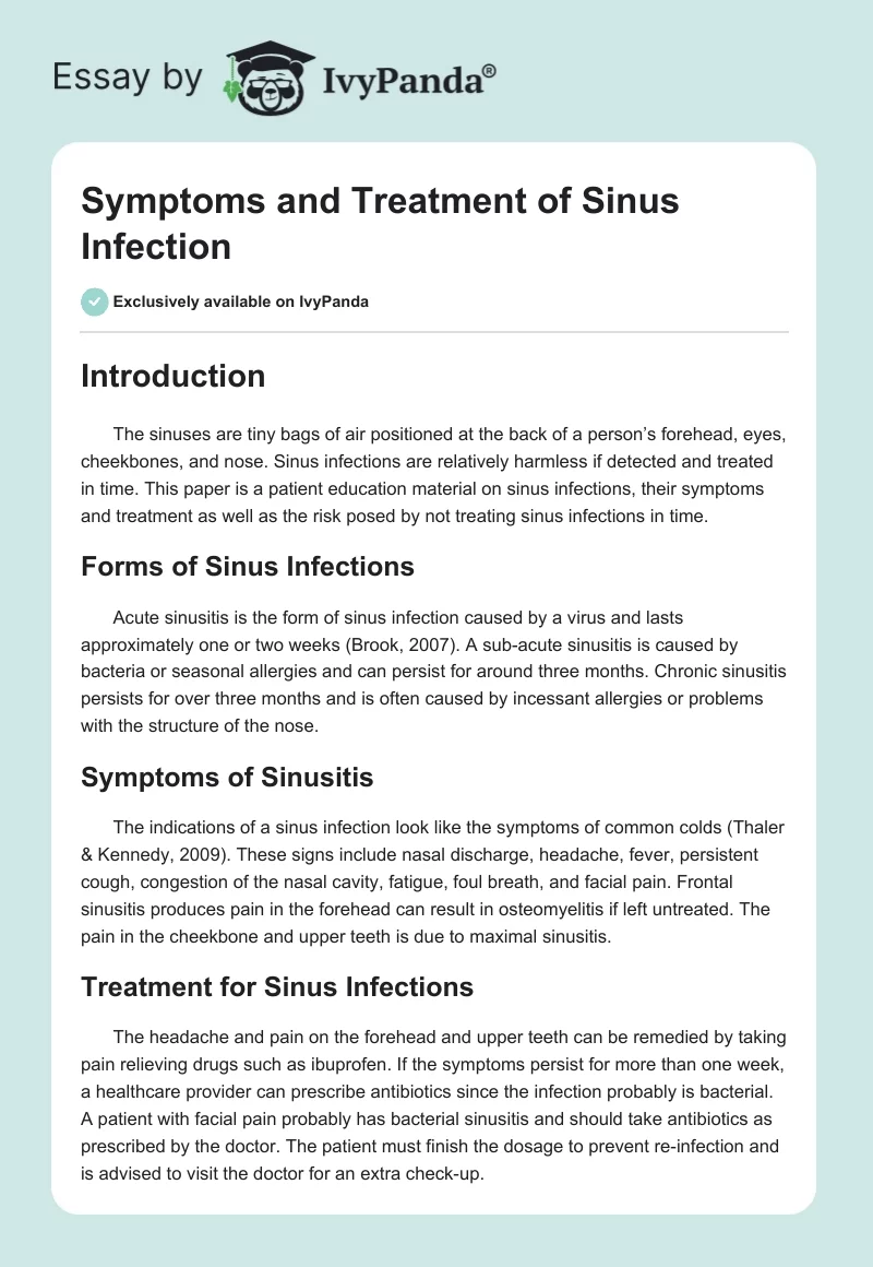Symptoms and Treatment of Sinus Infection. Page 1