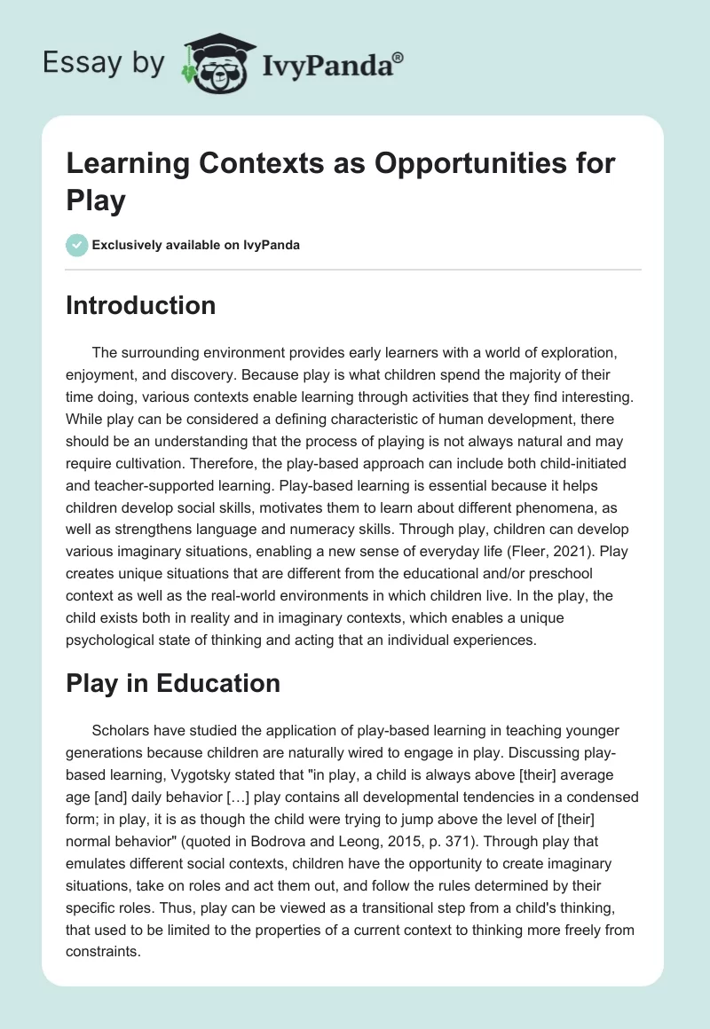 Learning Contexts as Opportunities for Play. Page 1