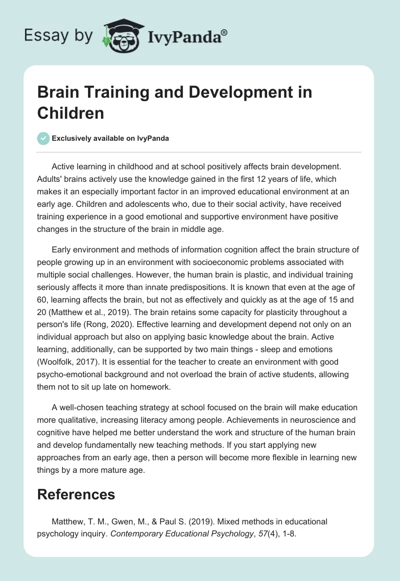 Brain Training and Development in Children. Page 1