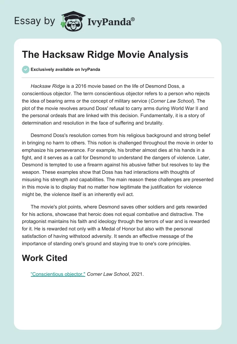 The "Hacksaw Ridge" Movie Analysis. Page 1