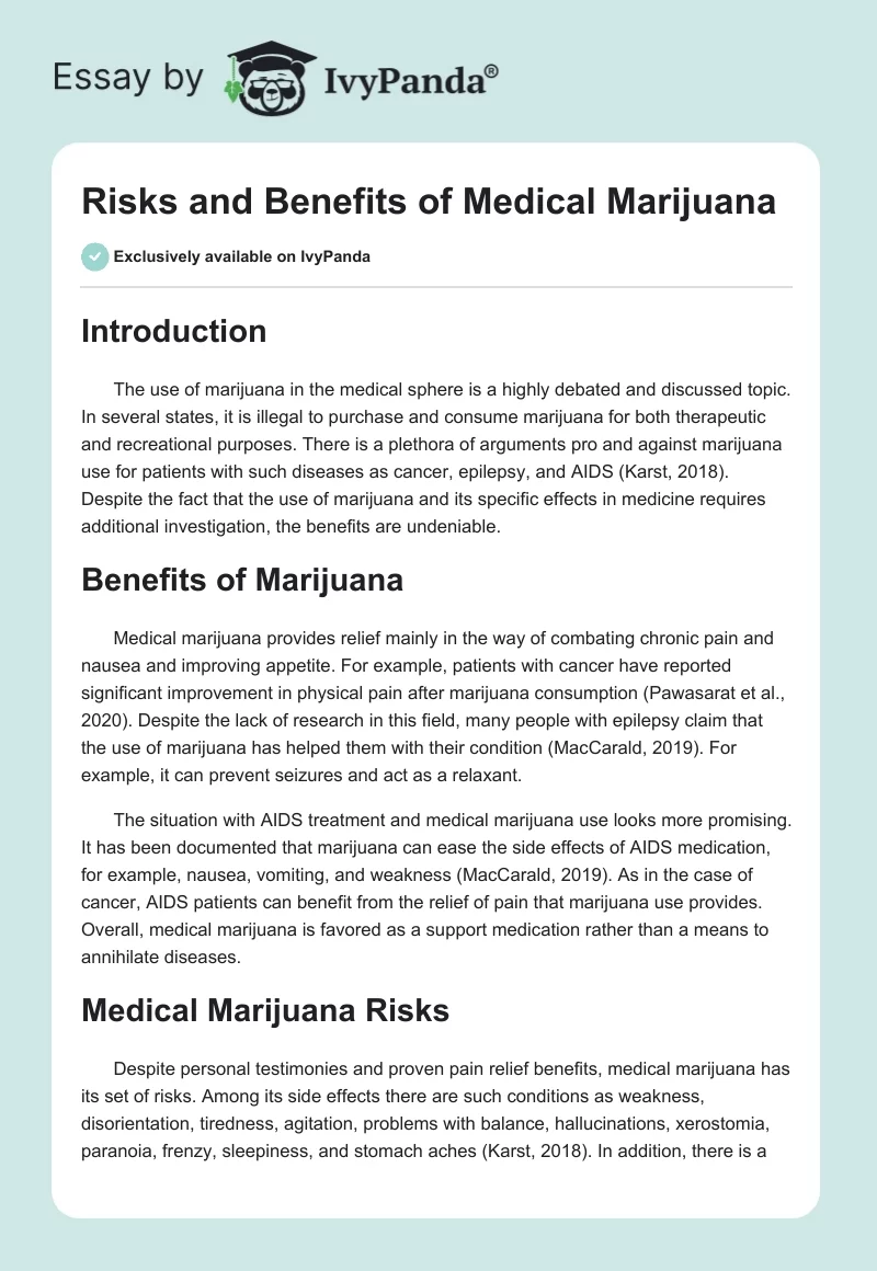 Risks and Benefits of Medical Marijuana. Page 1