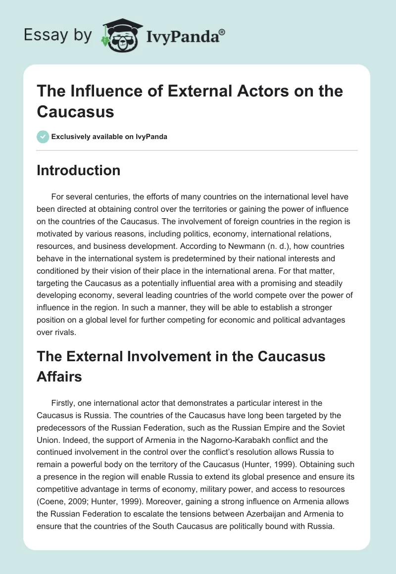 The Influence of External Actors on the Caucasus. Page 1
