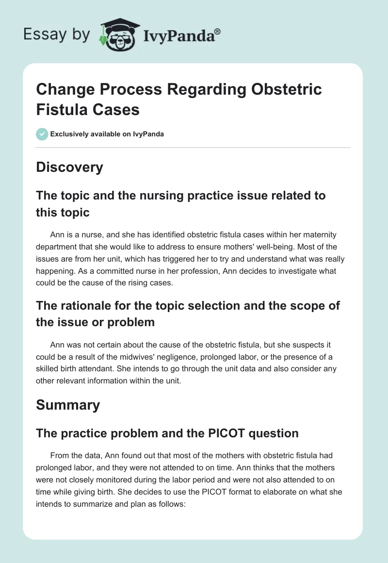 Change Process Regarding Obstetric Fistula Cases. Page 1