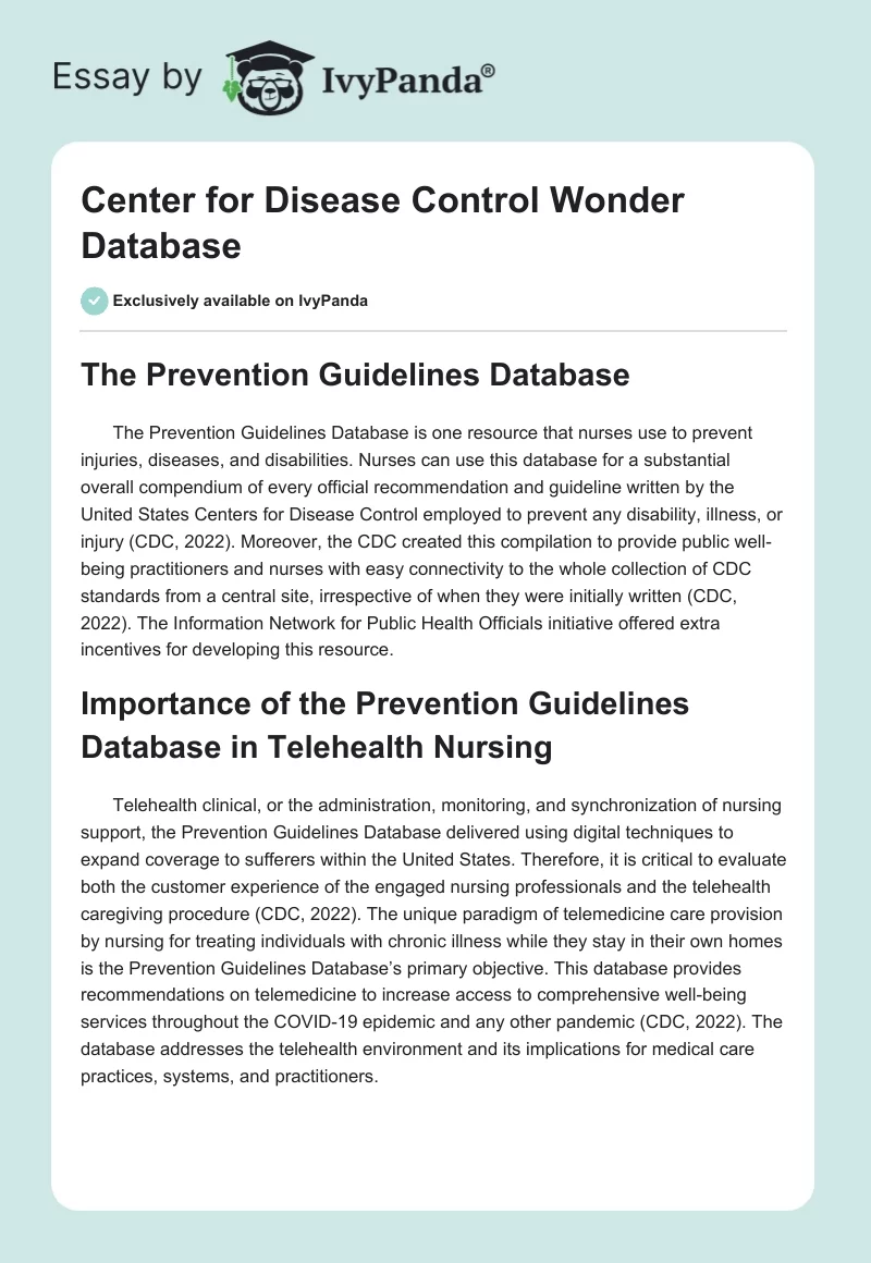 Center for Disease Control Wonder Database. Page 1