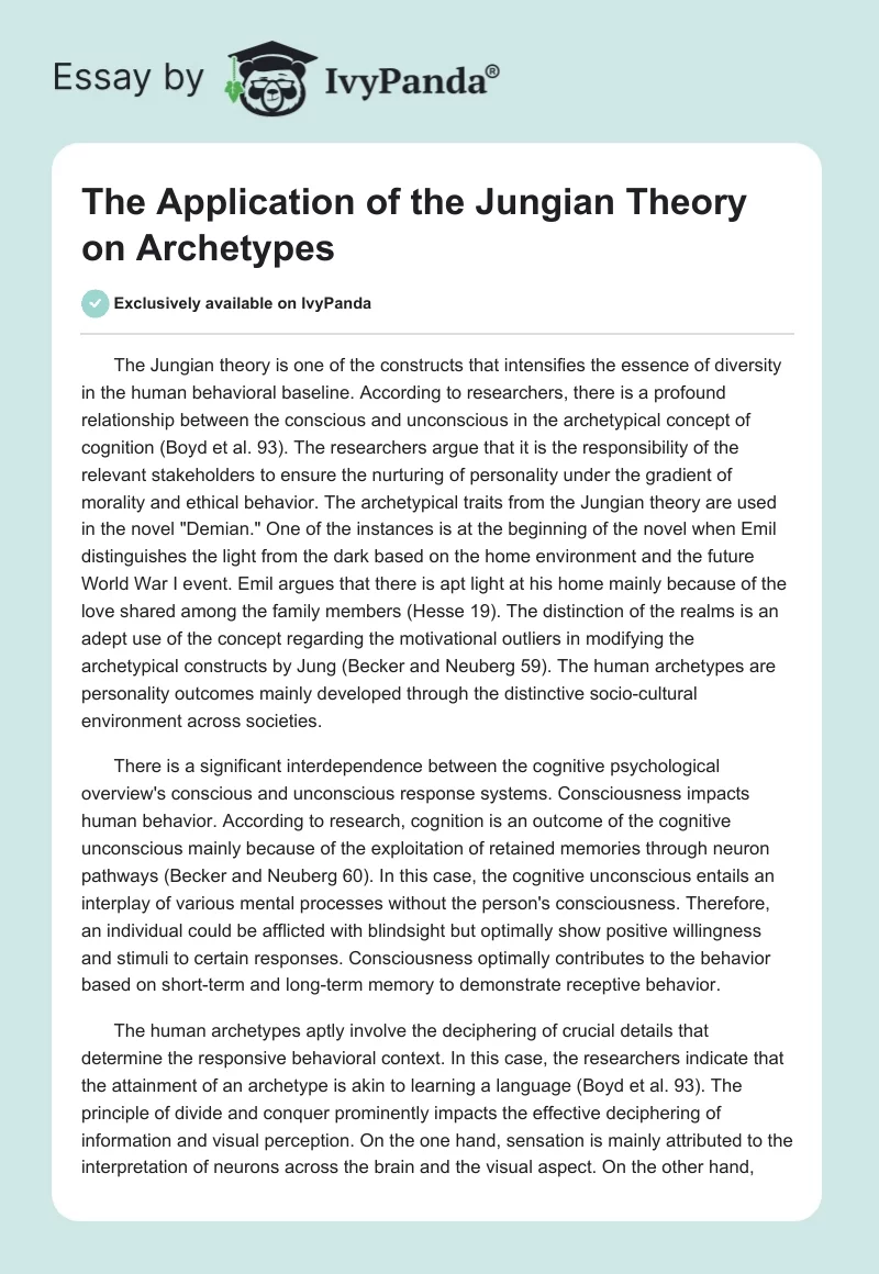 The Application of the Jungian Theory on Archetypes. Page 1