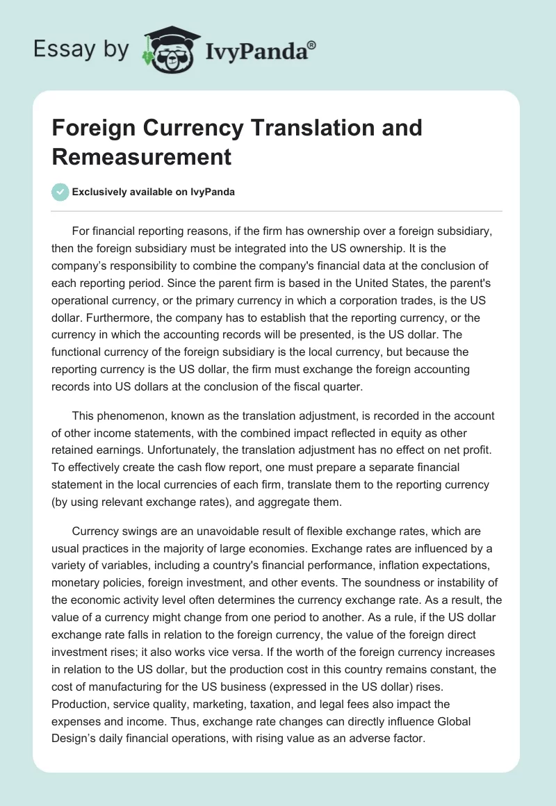 Foreign Currency Translation and Remeasurement. Page 1