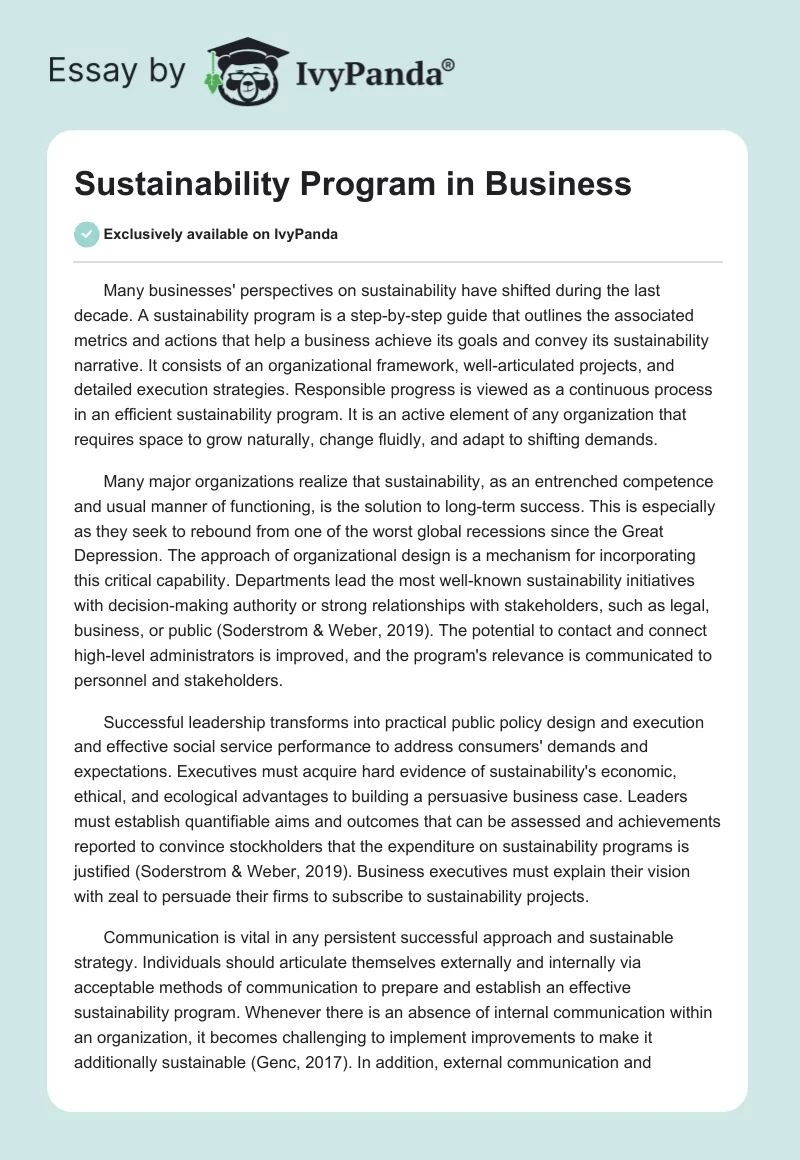Sustainability Program in Business. Page 1