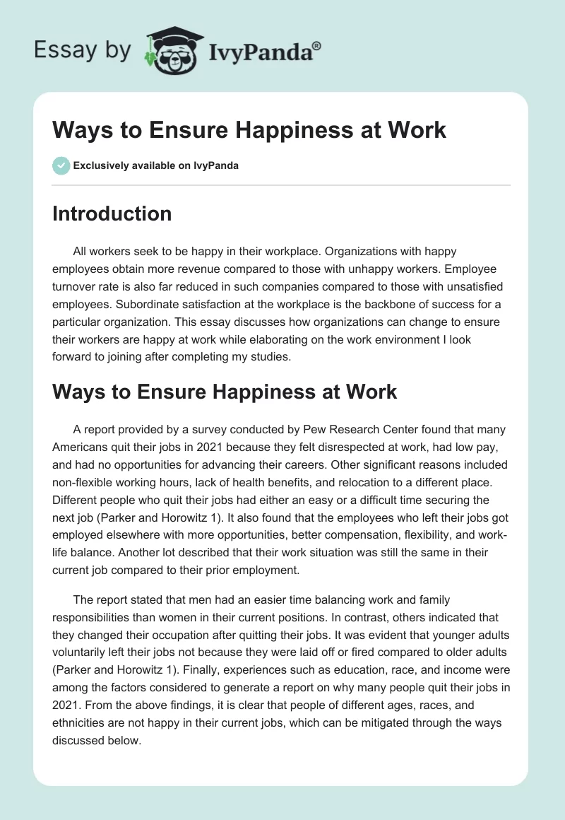 Ways to Ensure Happiness at Work. Page 1