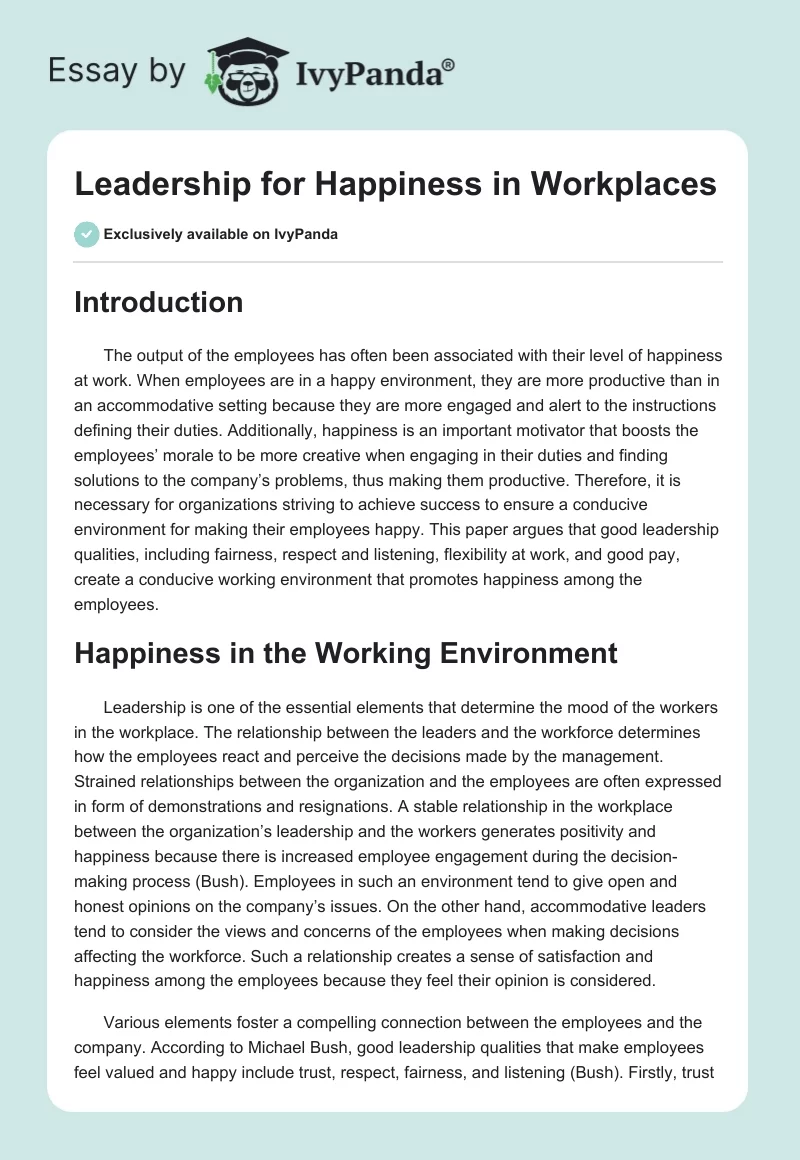 Leadership for Happiness in Workplaces. Page 1