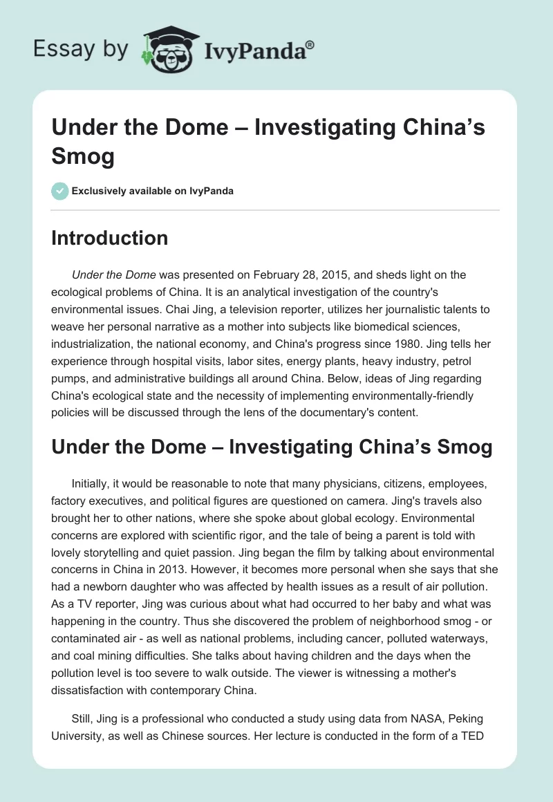 Under the Dome – Investigating China’s Smog. Page 1
