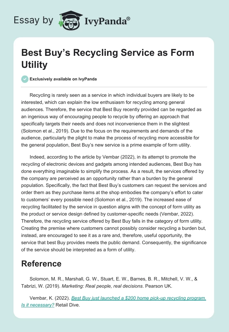 Best Buy’s Recycling Service as Form Utility. Page 1
