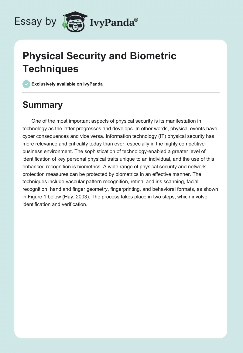 Physical Security and Biometric Techniques. Page 1
