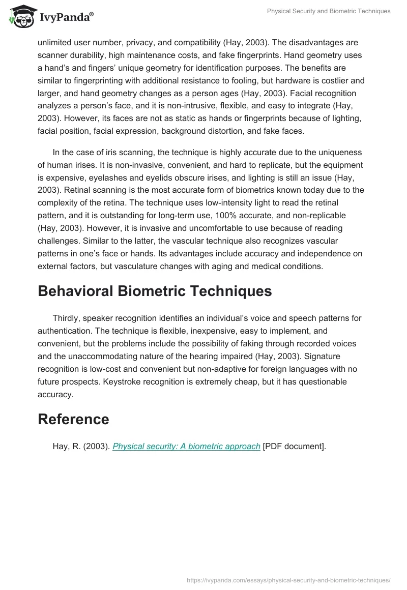 Physical Security and Biometric Techniques. Page 3