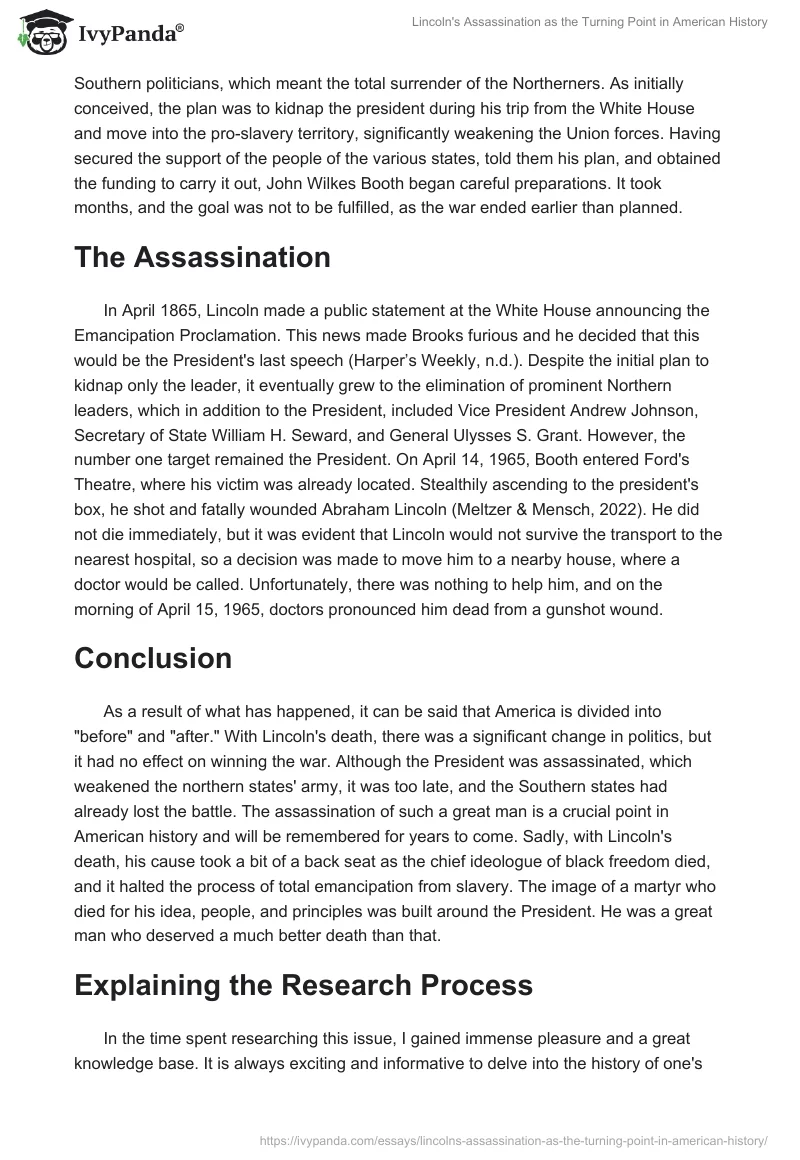Lincoln's Assassination as the Turning Point in American History. Page 2