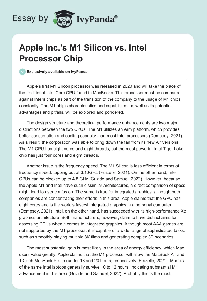 Apple Inc.'s M1 Silicon vs. Intel Processor Chip. Page 1