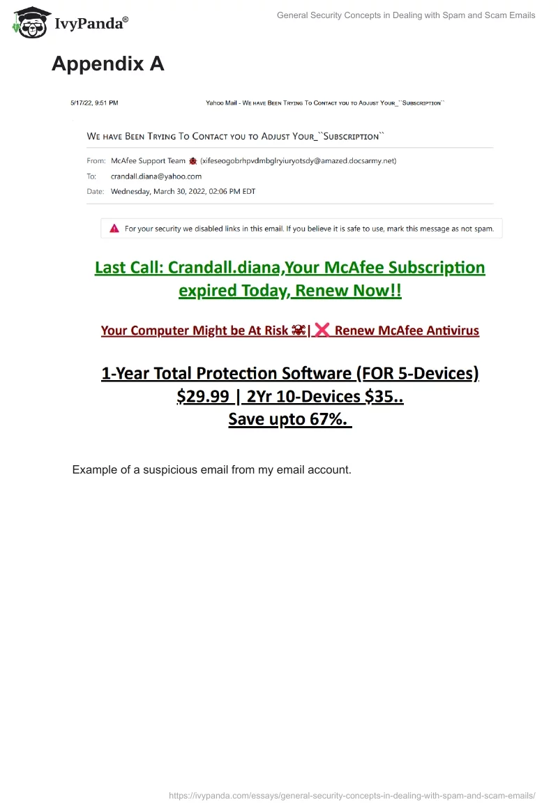General Security Concepts in Dealing with Spam and Scam Emails. Page 3