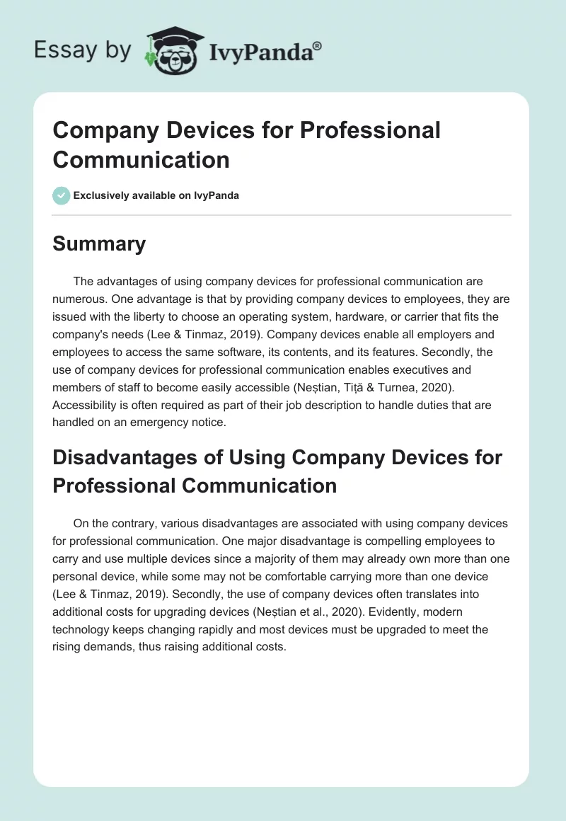 Company Devices for Professional Communication. Page 1