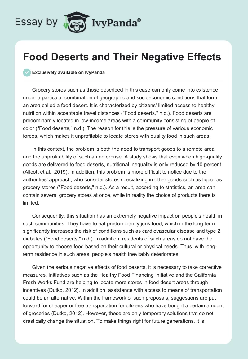 Food Deserts and Their Negative Effects. Page 1