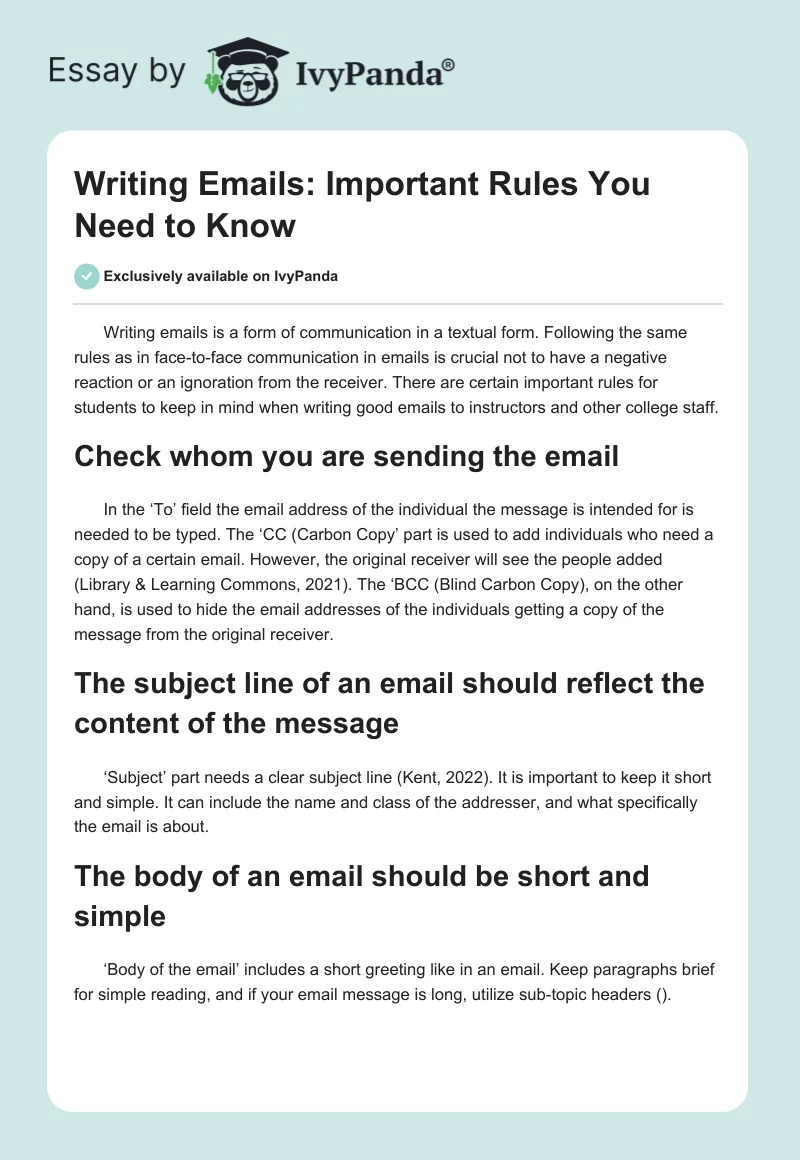 Writing Emails: Important Rules You Need to Know. Page 1