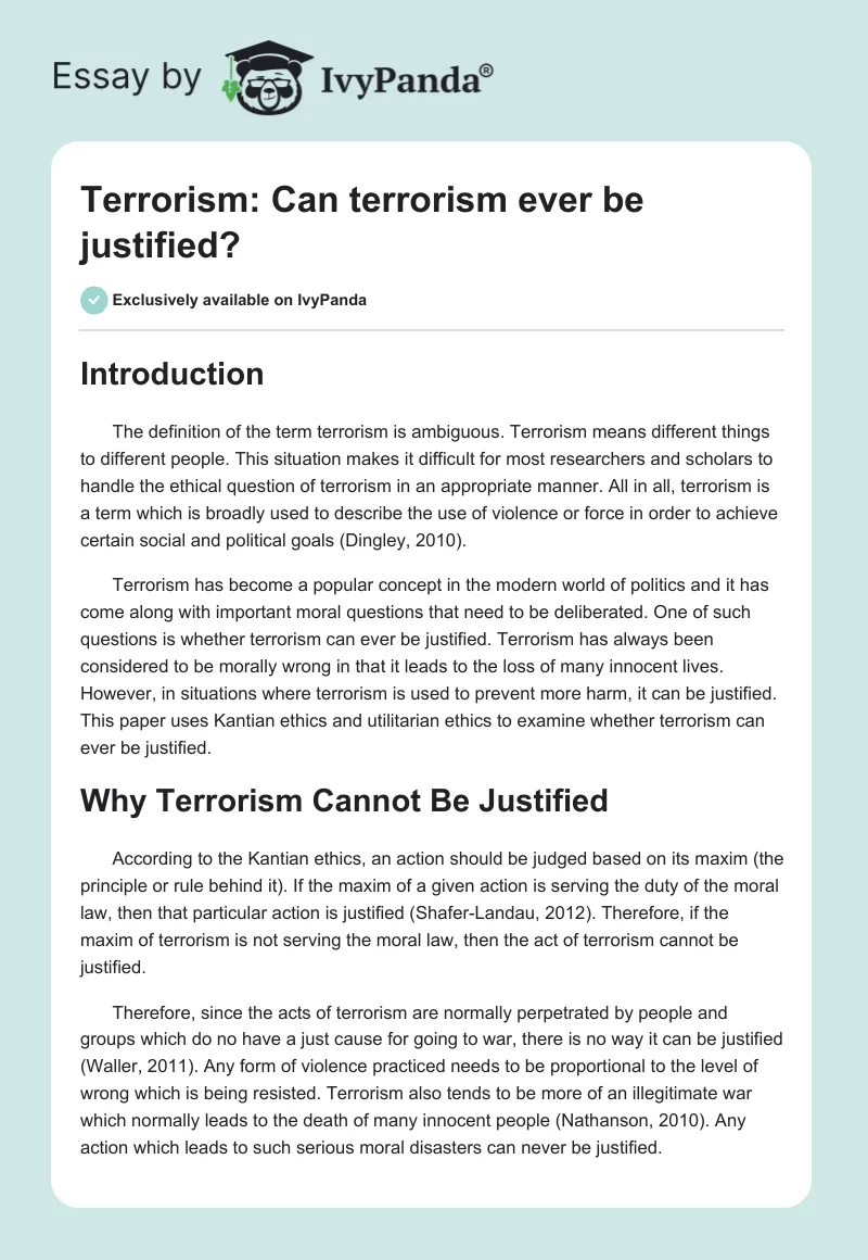 Terrorism: Can Terrorism Ever Be Justified?. Page 1