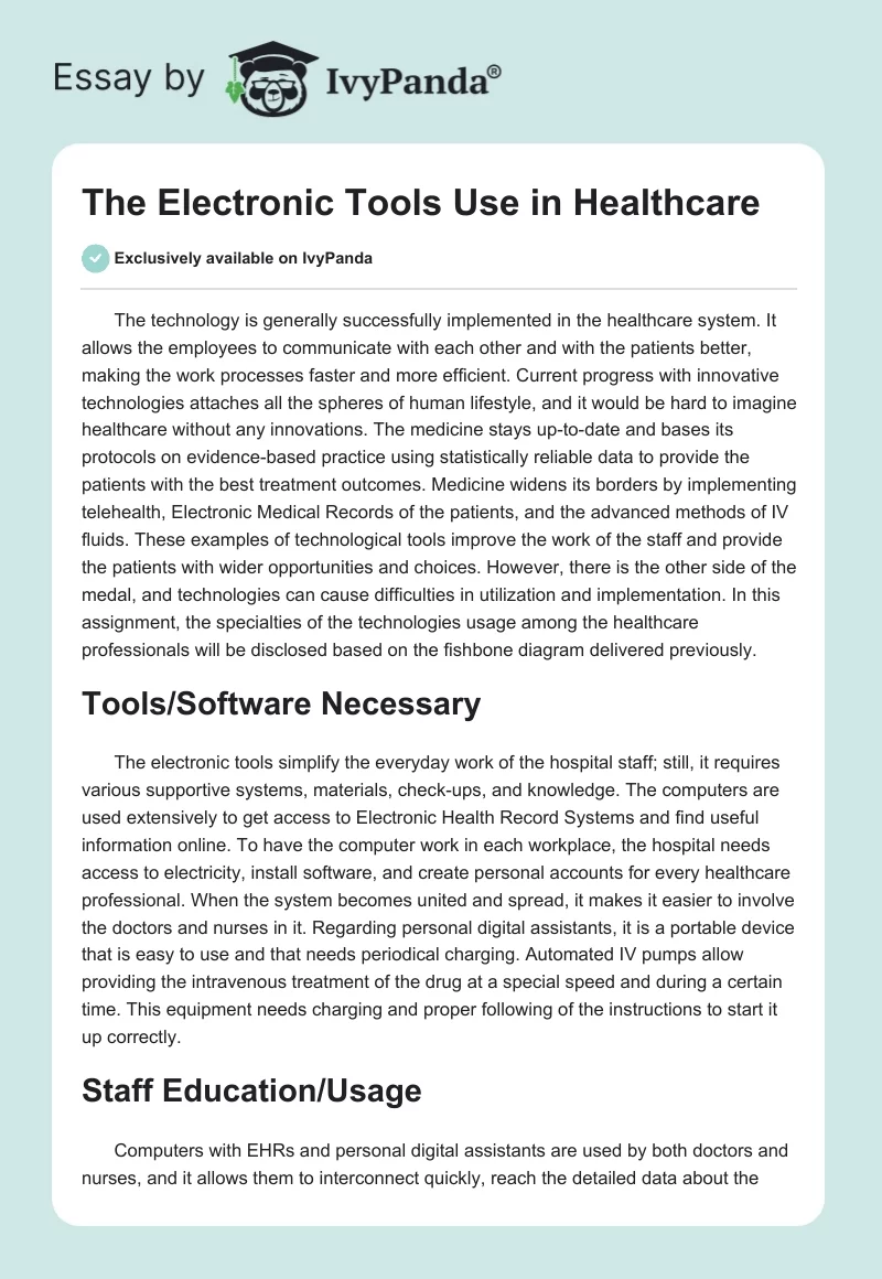 The Electronic Tools Use in Healthcare. Page 1