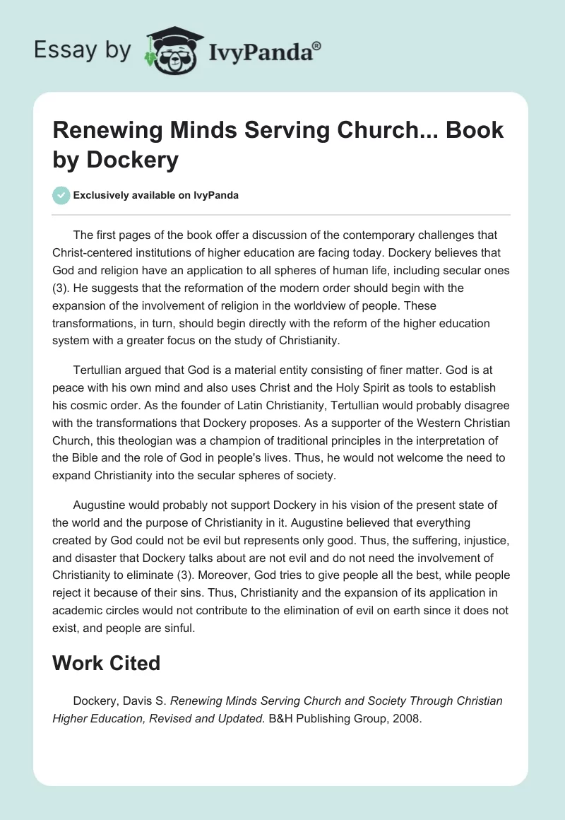 "Renewing Minds Serving Church..." Book by Dockery. Page 1