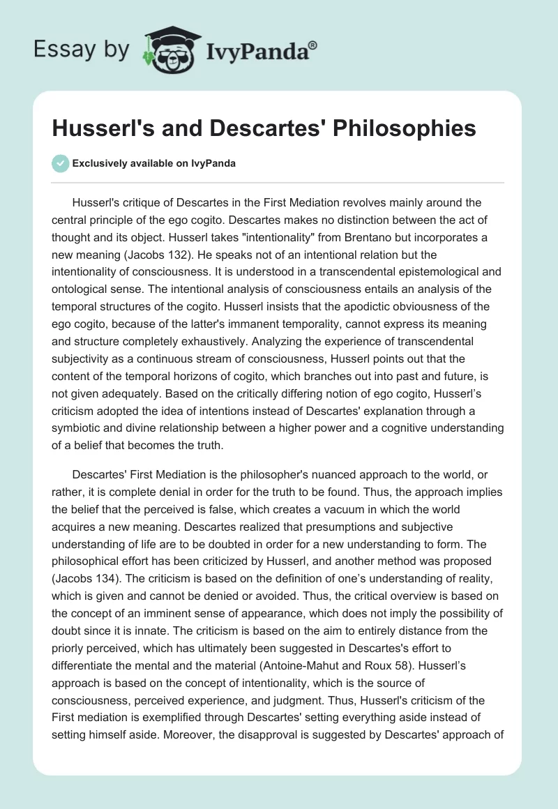 Husserl's and Descartes' Philosophies. Page 1