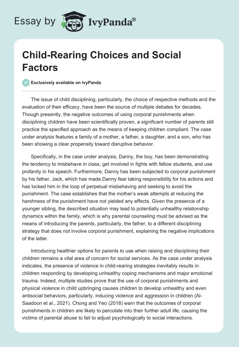 Child-Rearing Choices and Social Factors. Page 1