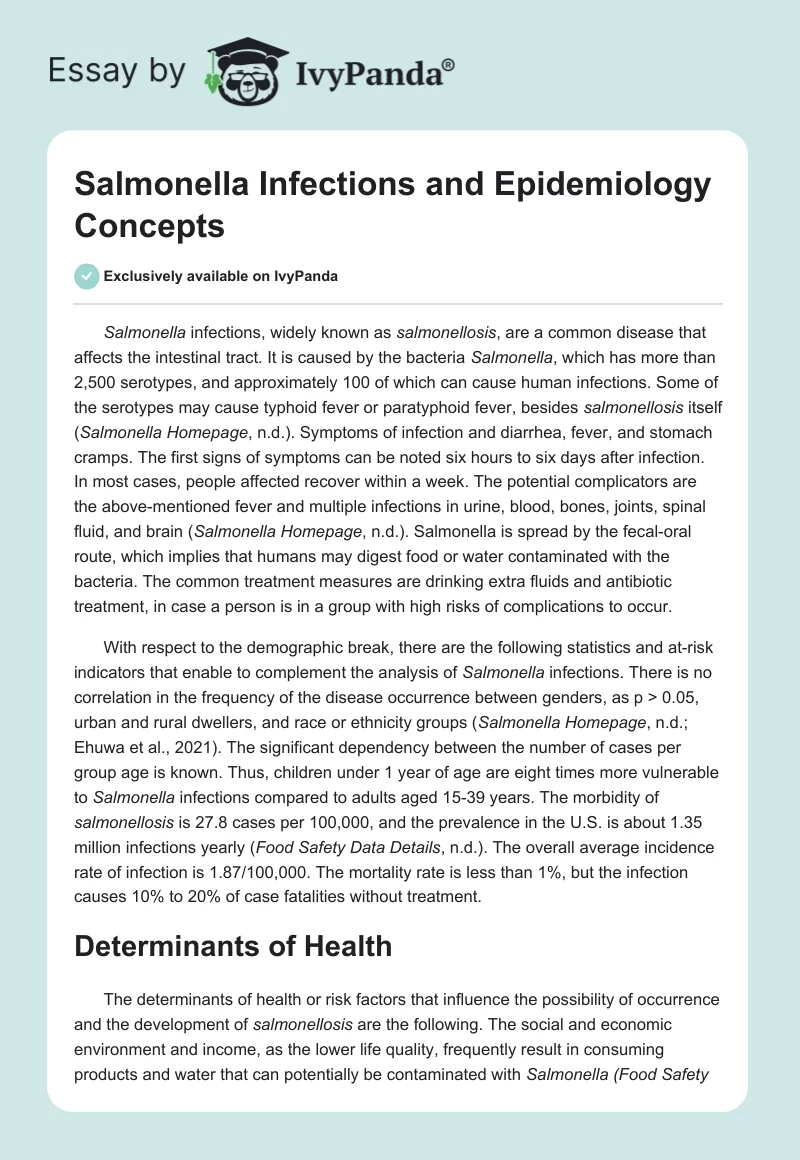 Salmonella Infections and Epidemiology Concepts. Page 1
