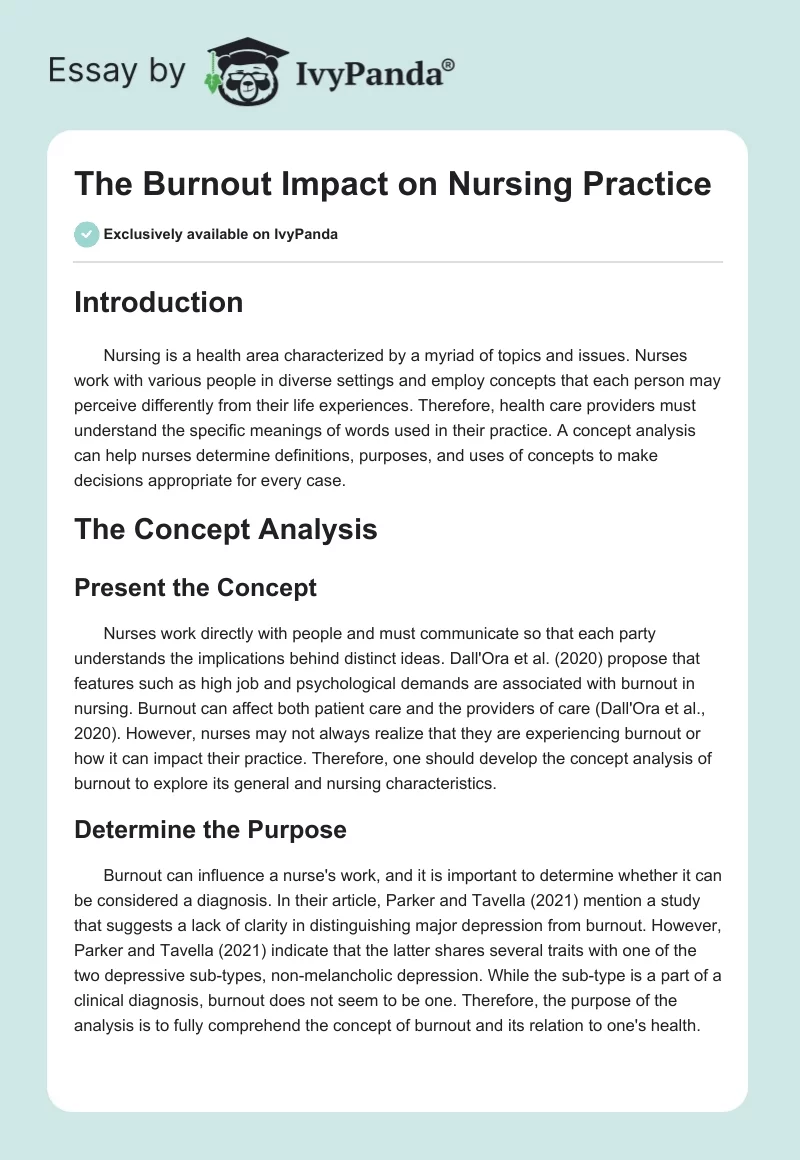 The Burnout Impact on Nursing Practice. Page 1