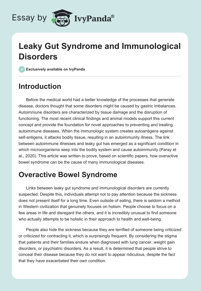 Leaky Gut Syndrome and Immunological Disorders. Page 1