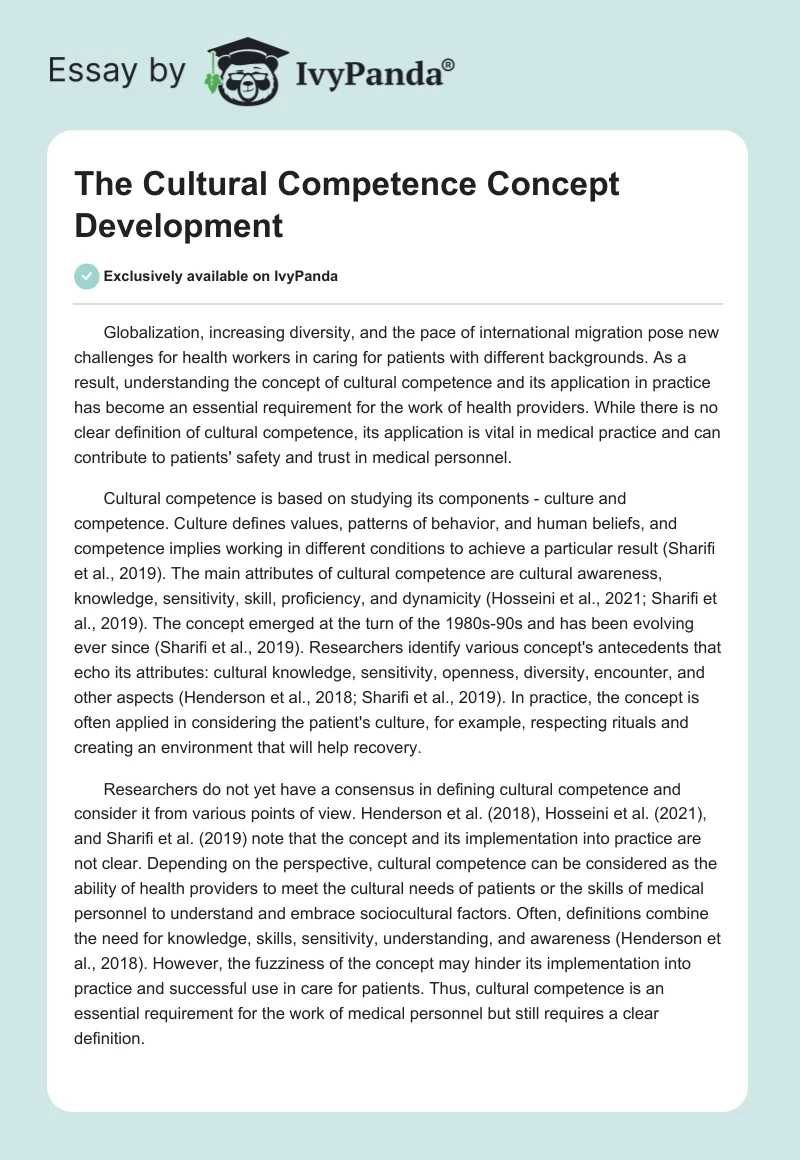 The Cultural Competence Concept Development. Page 1