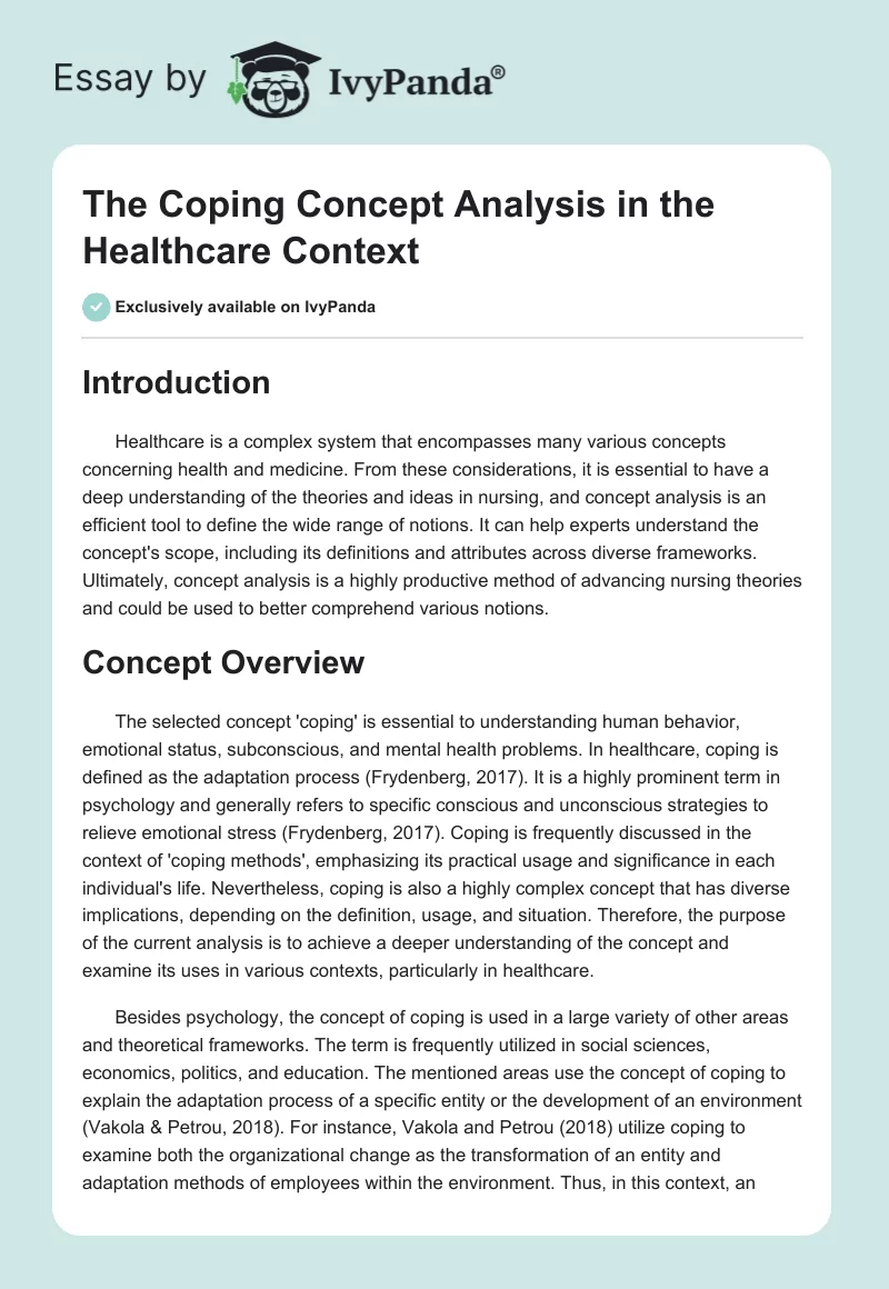 The Coping Concept Analysis in the Healthcare Context. Page 1