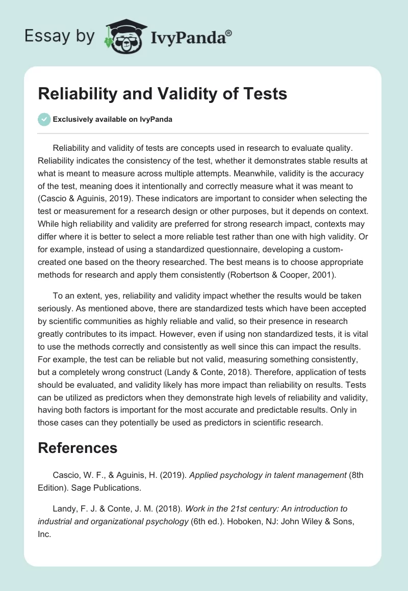 Reliability and Validity of Tests. Page 1
