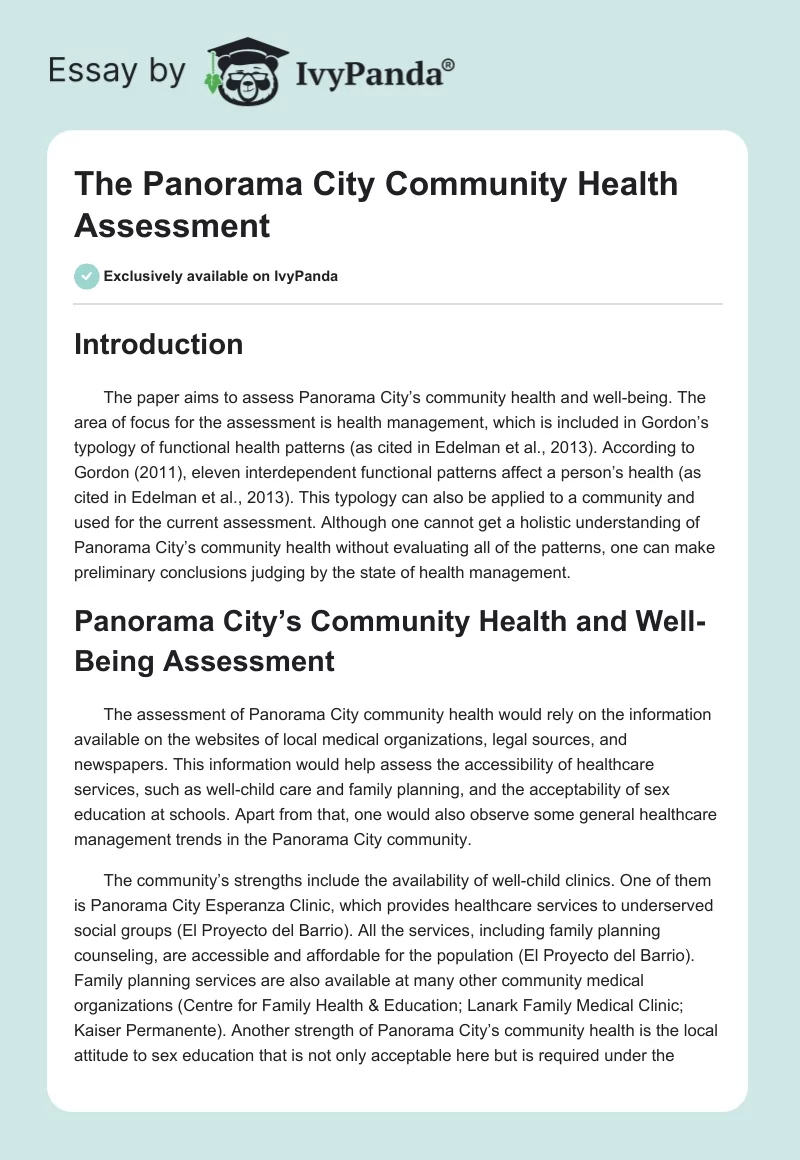 The Panorama City Community Health Assessment. Page 1