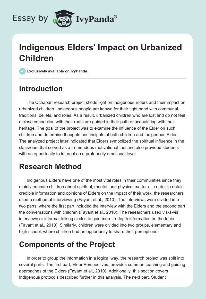 Indigenous Elders' Impact on Urbanized Children. Page 1