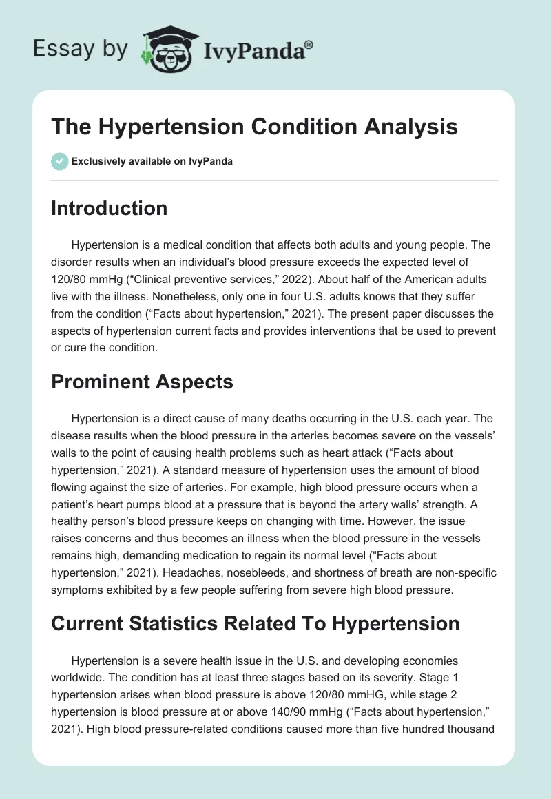 The Hypertension Condition Analysis. Page 1