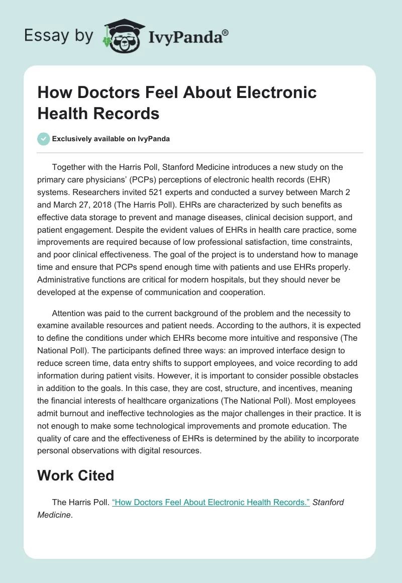 How Doctors Feel About Electronic Health Records. Page 1