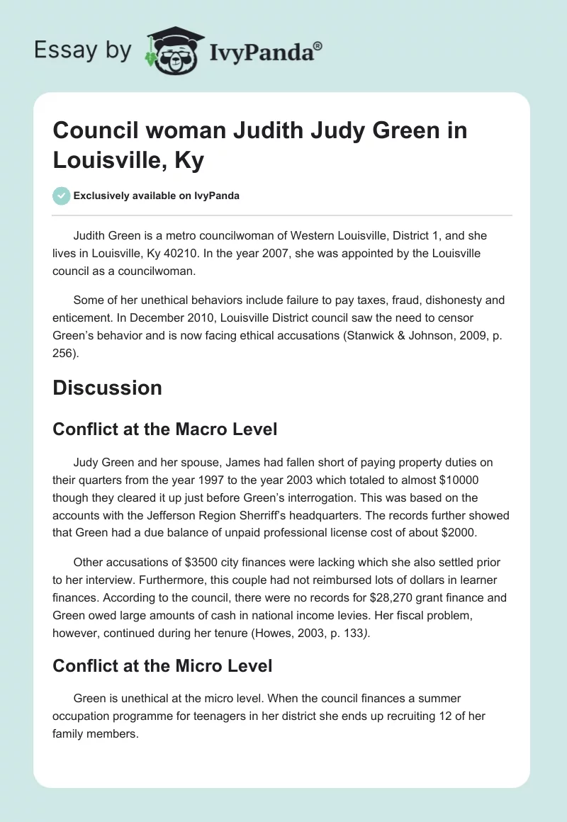 Council woman Judith Judy Green in Louisville, Ky. Page 1