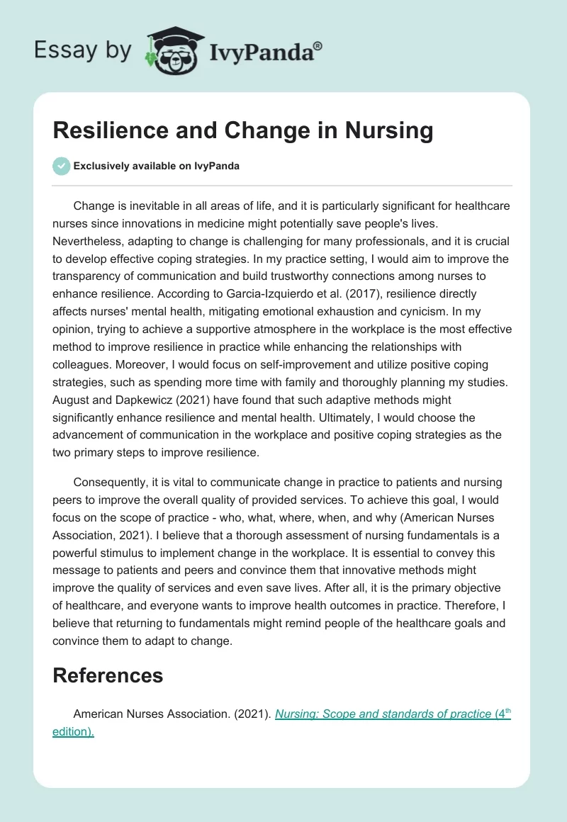 Resilience and Change in Nursing. Page 1