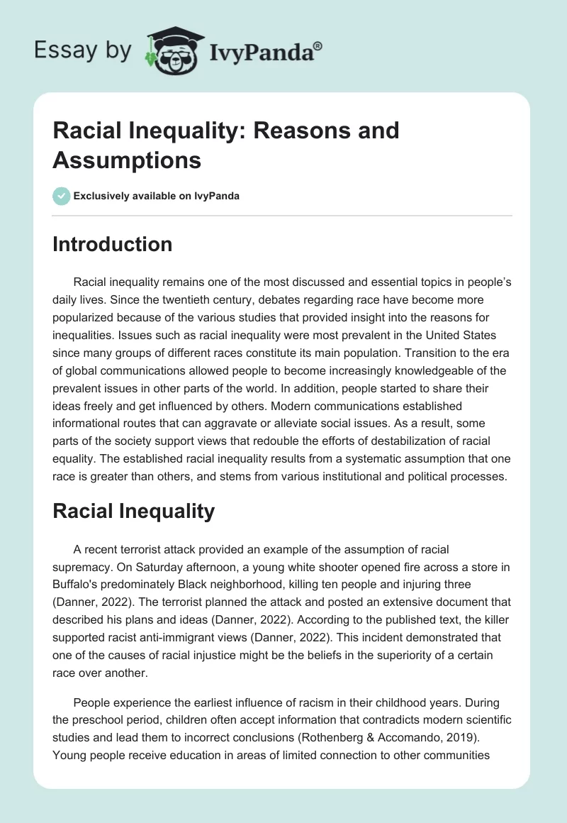 Racial Inequality: Reasons and Assumptions. Page 1