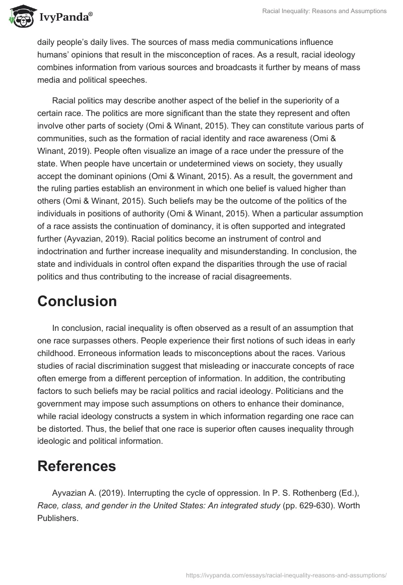 Racial Inequality: Reasons and Assumptions. Page 3