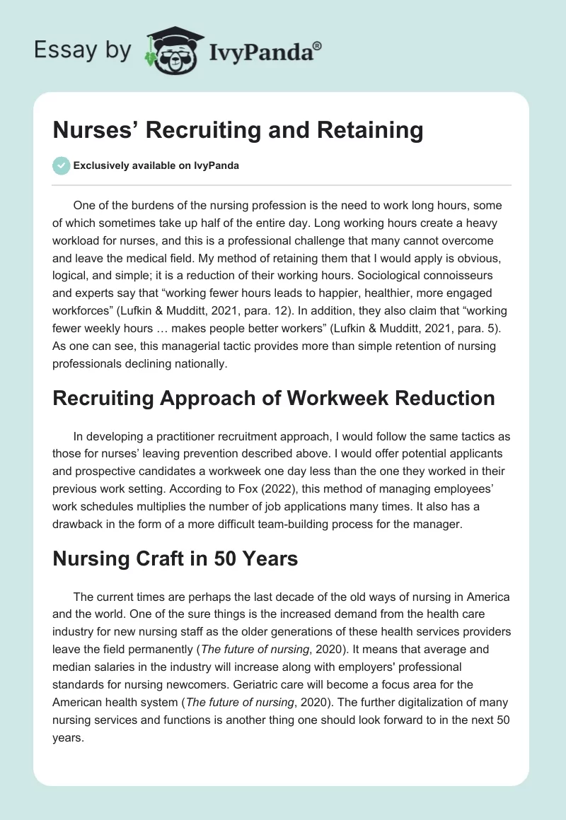 Nurses’ Recruiting and Retaining. Page 1