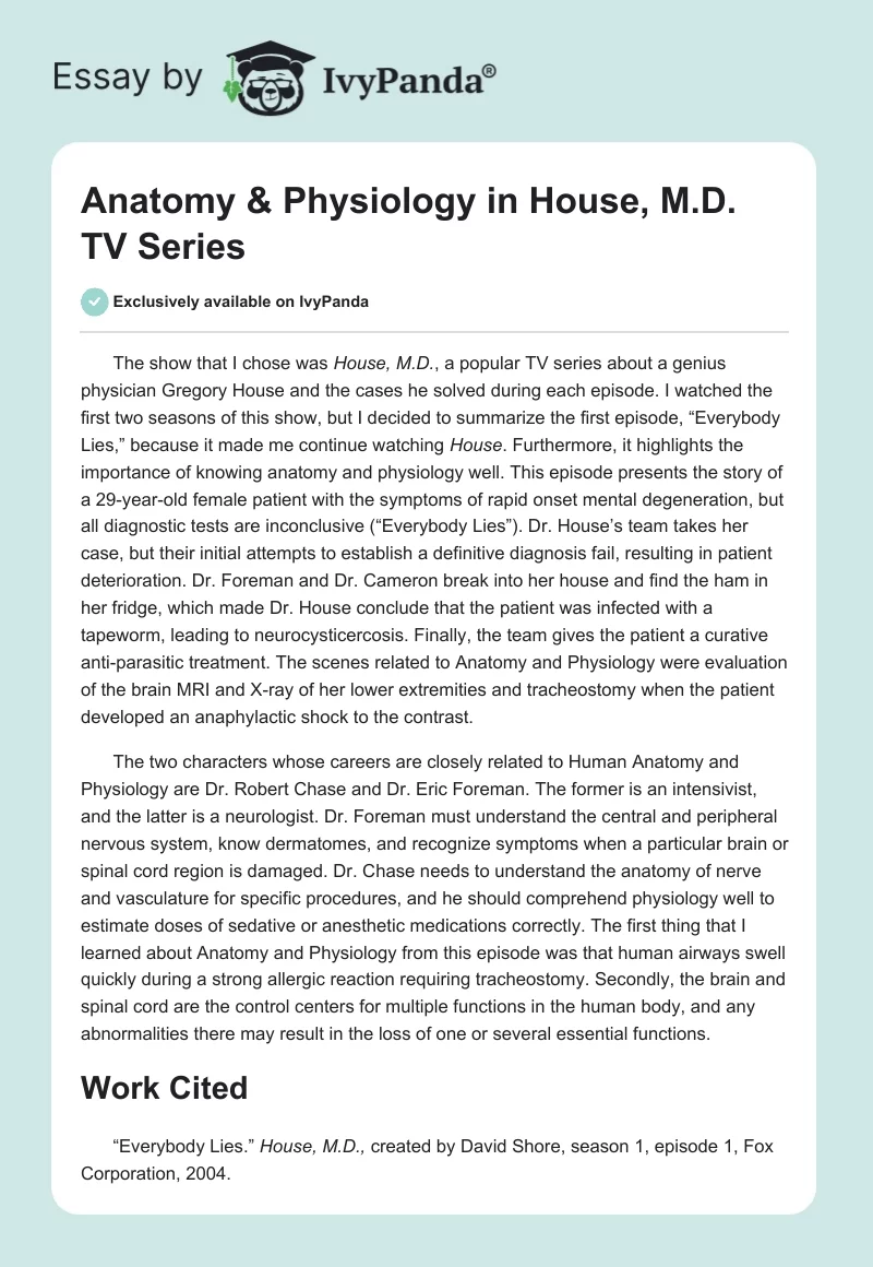 Anatomy & Physiology in ”House, M.D.” TV Series. Page 1