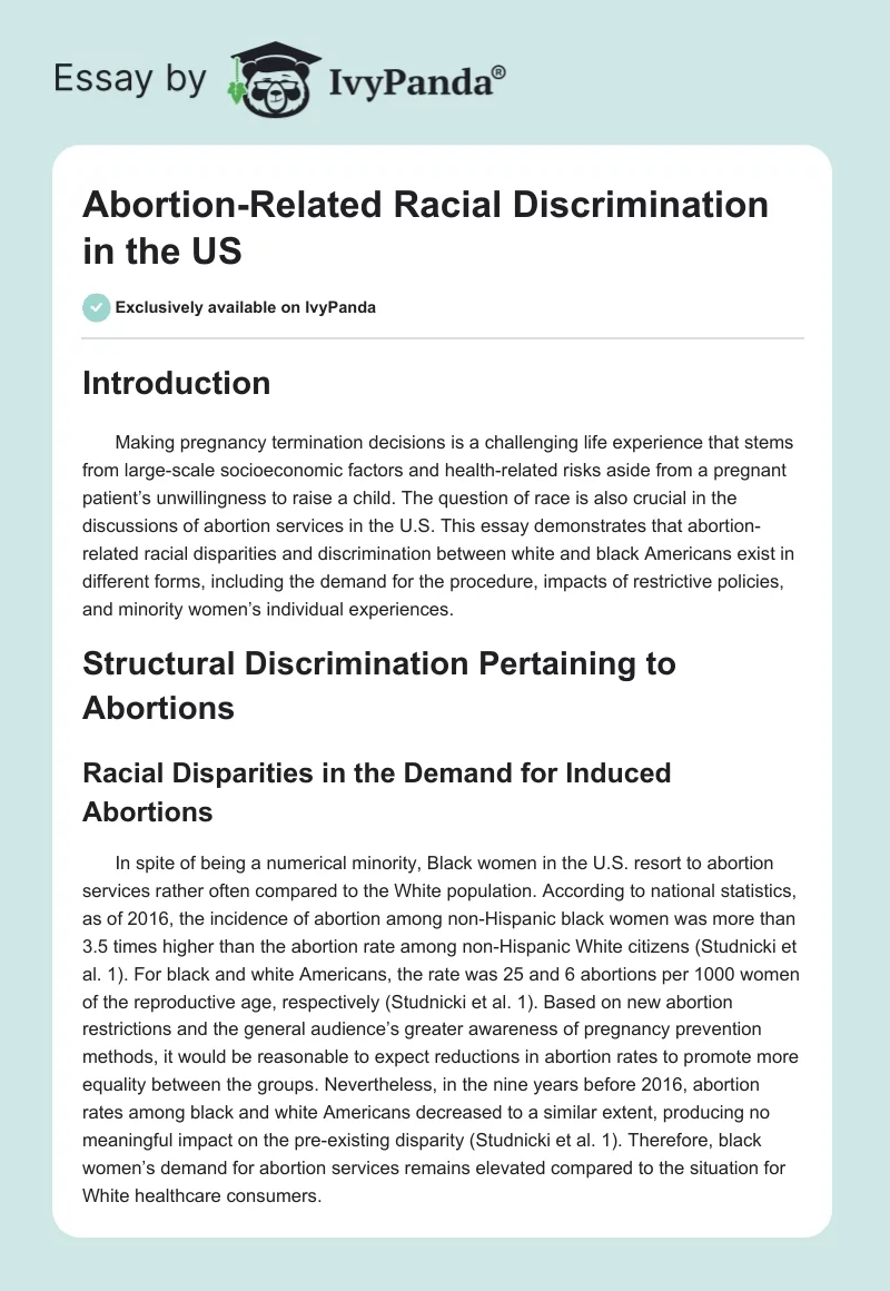 Abortion-Related Racial Discrimination in the US. Page 1