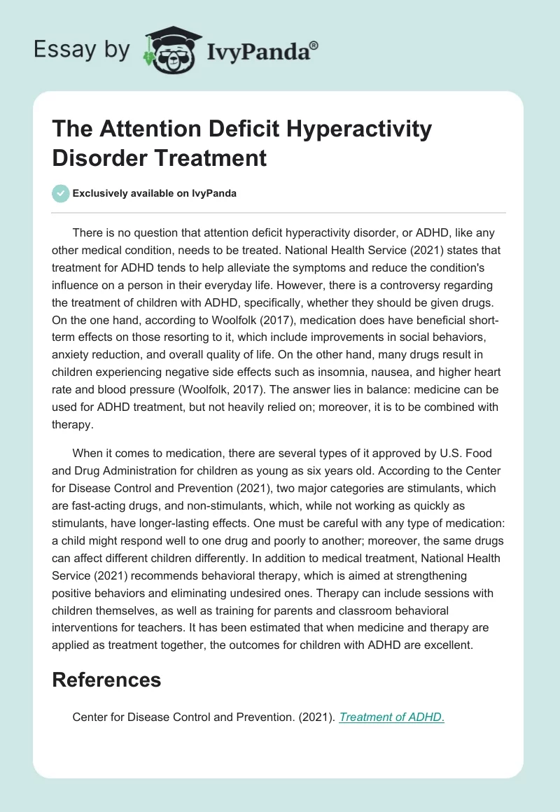 The Attention Deficit Hyperactivity Disorder Treatment. Page 1
